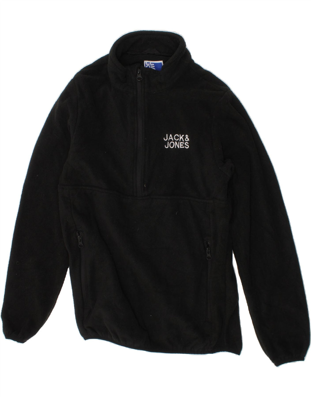 JACK & JONES Boys Zip Neck Fleece Jumper 11-12 Years Black Polyester Vintage Jack & Jones and Second-Hand Jack & Jones from Messina Hembry 