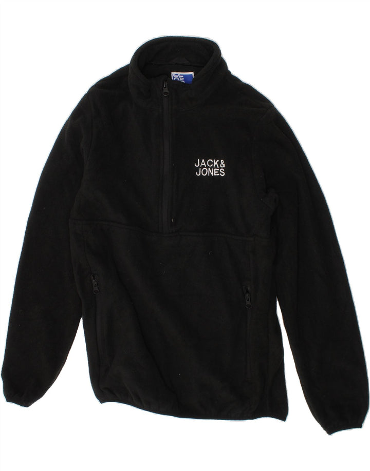 JACK & JONES Boys Zip Neck Fleece Jumper 11-12 Years Black Polyester Vintage Jack & Jones and Second-Hand Jack & Jones from Messina Hembry 
