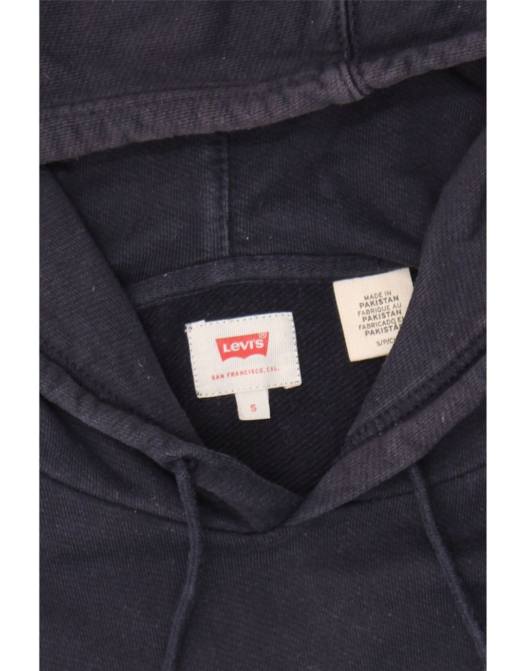 LEVI'S Mens Graphic Hoodie Jumper Small Navy Blue Cotton Vintage Levi's and Second-Hand Levi's from Messina Hembry 