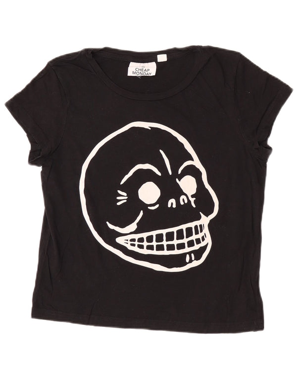 Cheap Monday Womens Crop Graphic T-Shirt Top UK 12 Medium Black Cotton