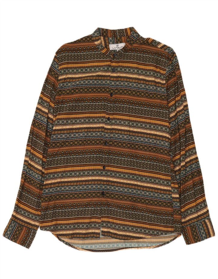 Vintage Mens Shirt Medium Khaki Striped Viscose