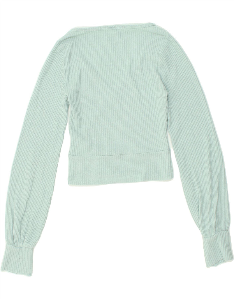 HOLLISTER Womens Crop V-Neck Jumper Sweater UK 6 XS Blue Viscose | Vintage Hollister | Thrift | Second-Hand Hollister | Used Clothing | Messina Hembry 