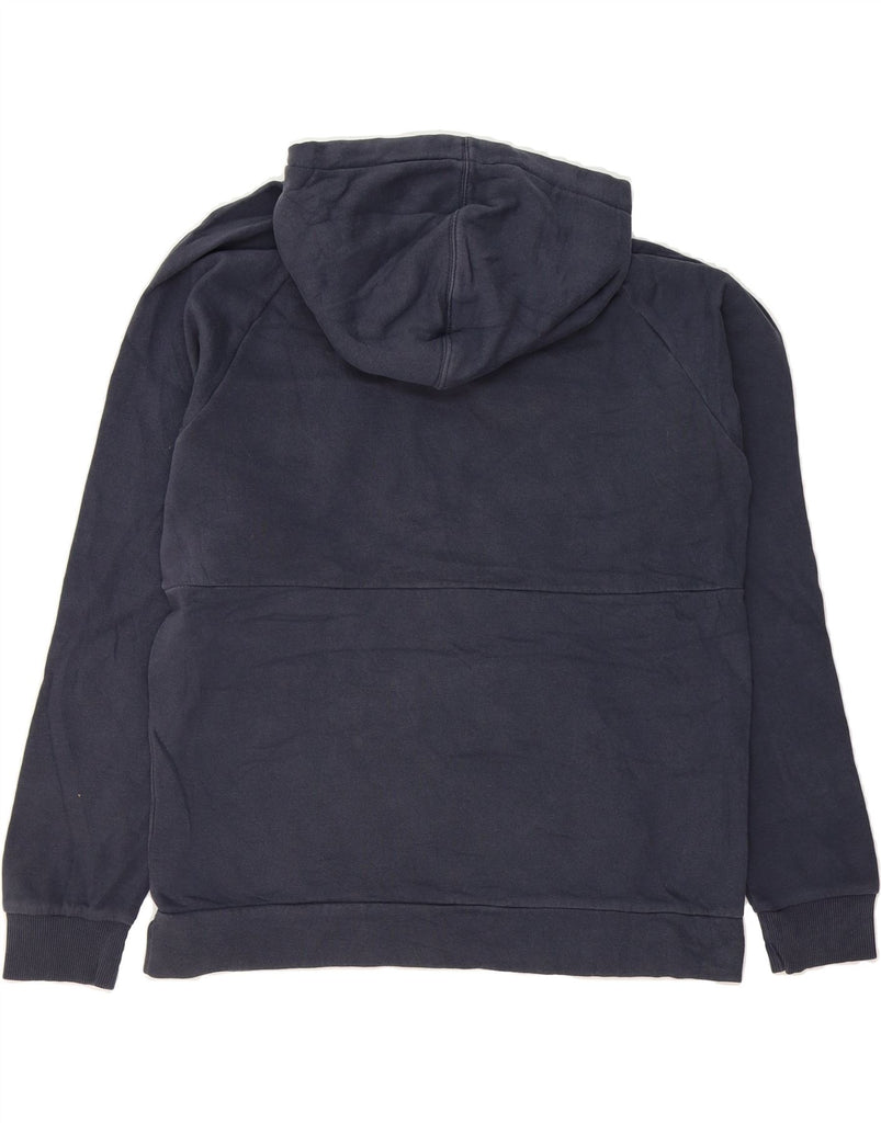 REEBOK Mens Graphic Hoodie Jumper Medium Navy Blue Colourblock Cotton Vintage Reebok and Second-Hand Reebok from Messina Hembry 