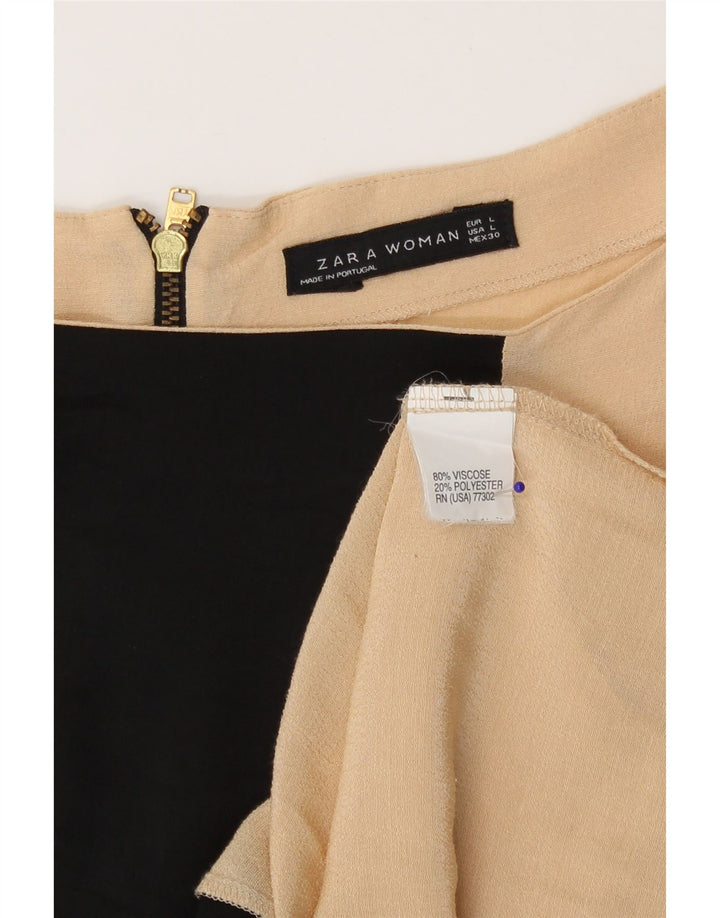 Zara Womens Blouse Top UK 16 Large Beige Colourblock Viscose