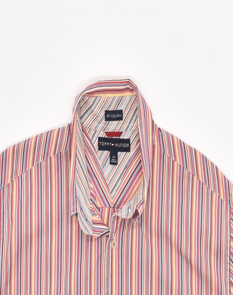 TOMMY HILFIGER Mens Short Sleeve Shirt Large Pink Striped Cotton | Vintage | Thrift | Second-Hand | Used Clothing | Messina Hembry 