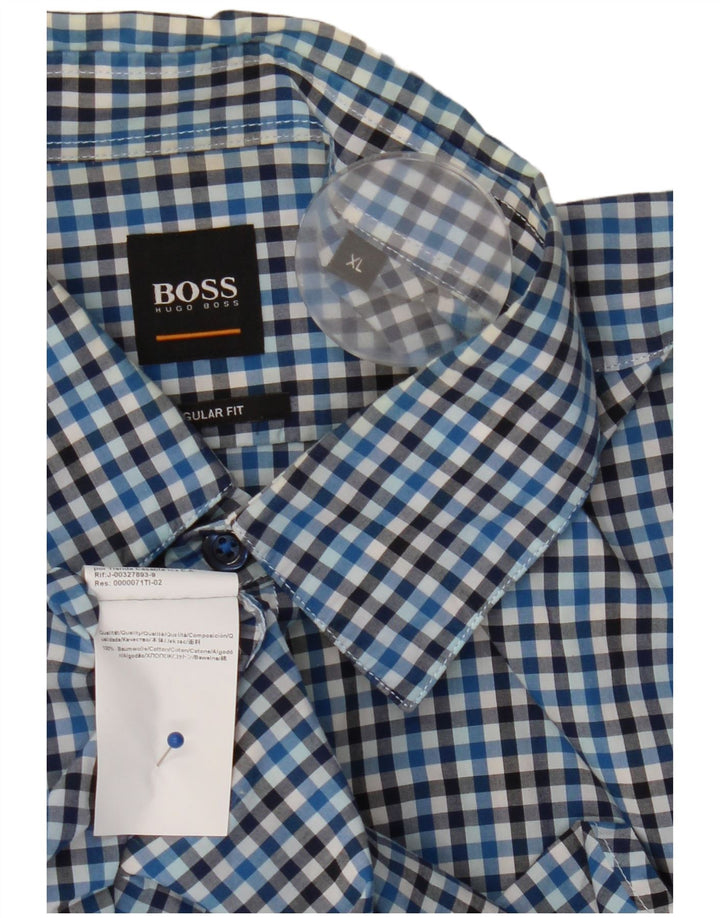 Hugo Boss Mens Regular Fit Shirt XL Blue Gingham Cotton