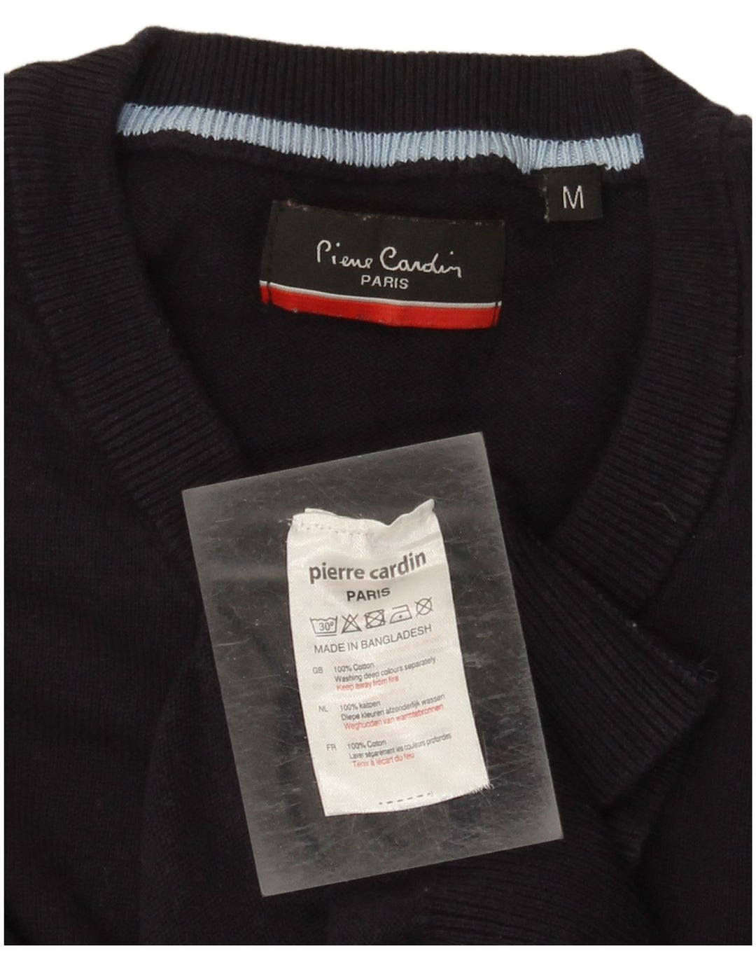 Pierre Cardin Mens V-Neck Jumper Sweater Medium Navy Blue Cotton