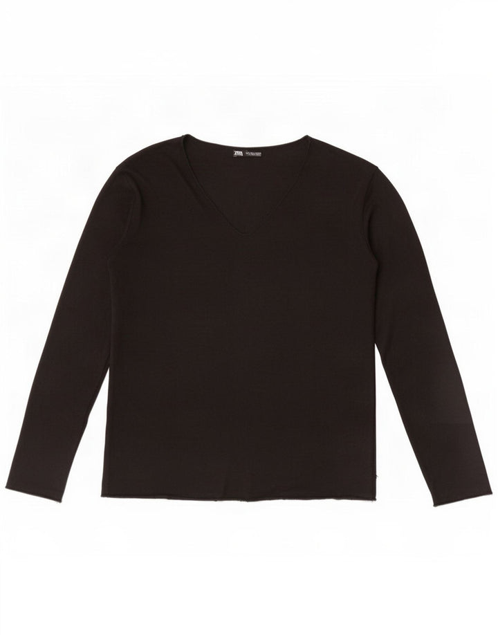 Zara Womens Top Long Sleeve UK 14 Large Black