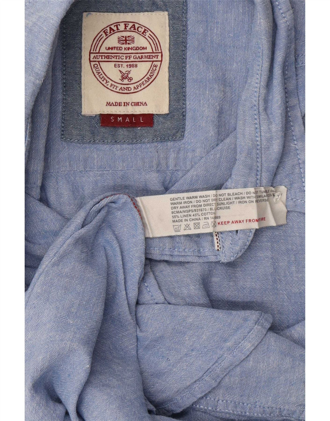 Fat Face Mens Short Sleeve Shirt Small Blue Linen