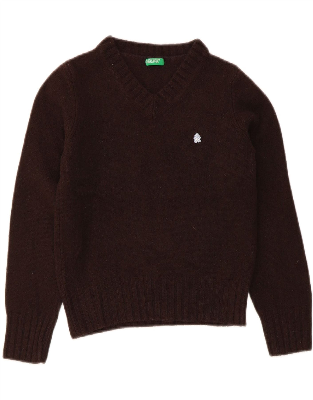 BENETTON Girls V-Neck Jumper Sweater 10-11 Years Brown Vintage Benetton and Second-Hand Benetton from Messina Hembry 