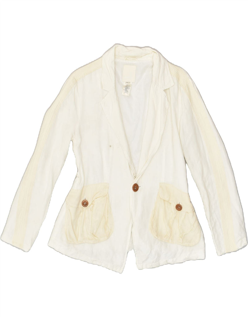 DIESEL Womens 1 Button Blazer Jacket UK 14 Large White Linen | Vintage Diesel | Thrift | Second-Hand Diesel | Used Clothing | Messina Hembry 