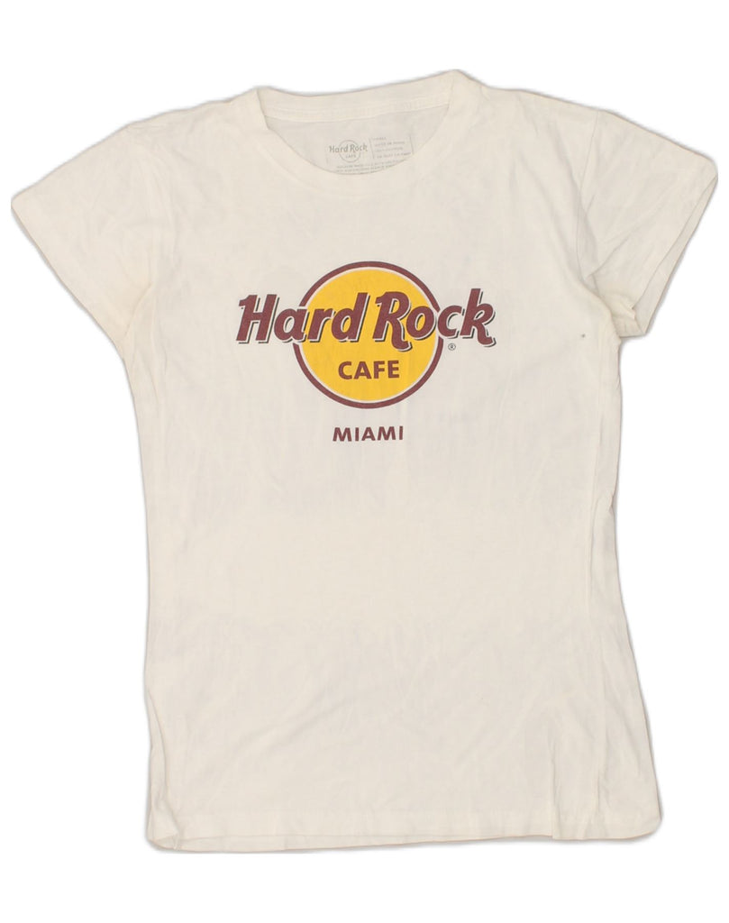 HARD ROCK CAFE Womens Miami Graphic T-Shirt Top UK 10 Small White Cotton | Vintage Hard Rock Cafe | Thrift | Second-Hand Hard Rock Cafe | Used Clothing | Messina Hembry 