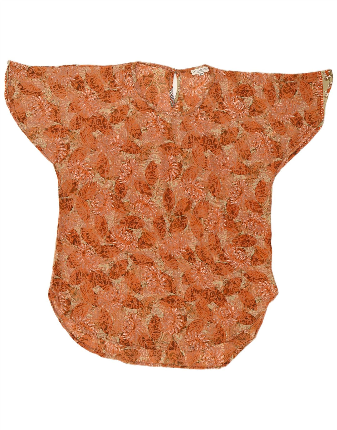 LAS MAREADAS Womens Oversized Blouse Top UK 10 Small Orange Floral Silk