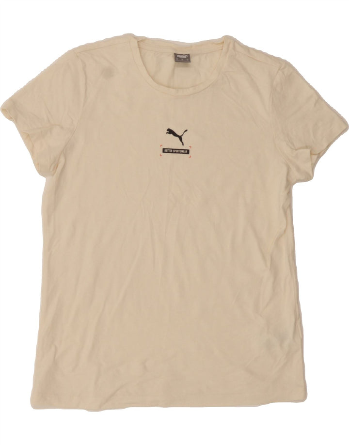 PUMA Womens T-Shirt Top UK 14 Medium Off White Cotton Vintage Puma and Second-Hand Puma from Messina Hembry 