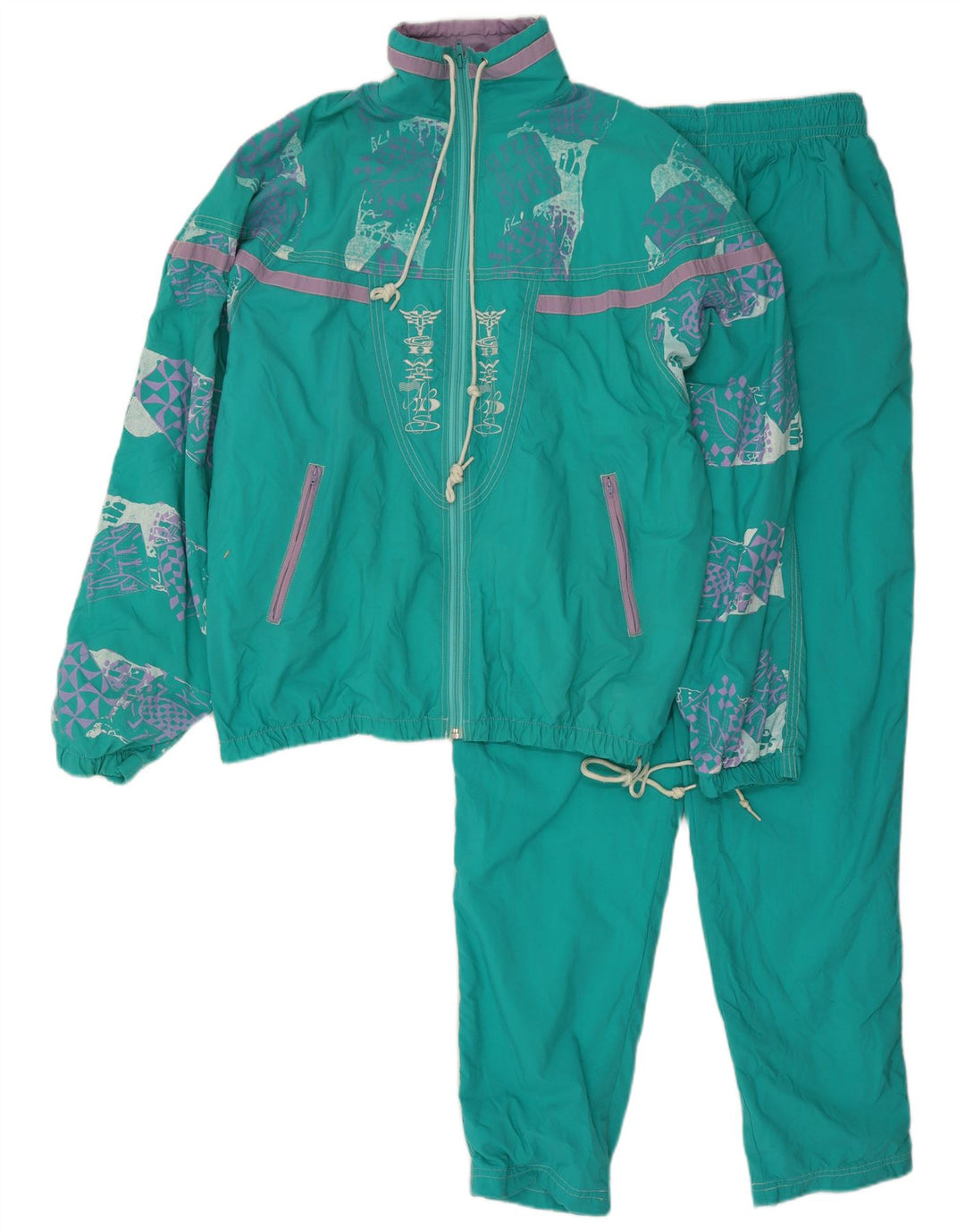 Active Mens Abstract Pattern Full Tracksuit Large  Turquoise Polyamide