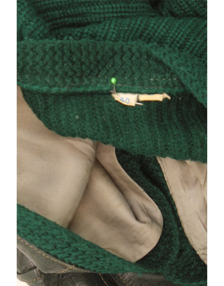 Vintage Mens Leather Cardigan Sweater EU 50 Medium Green