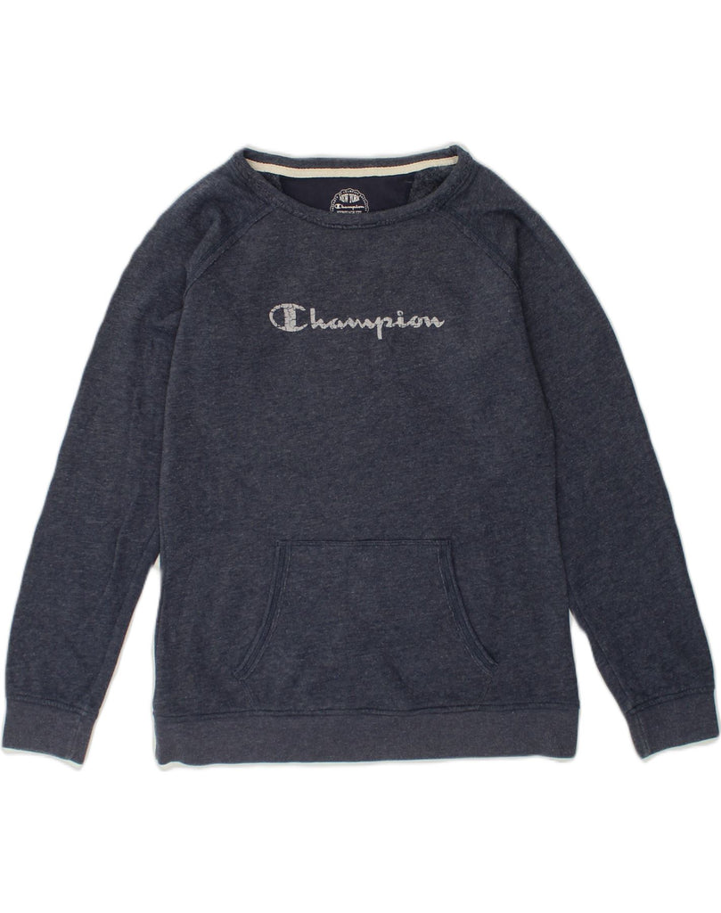 CHAMPION Womens Graphic Sweatshirt Jumper UK 18 XL Navy Blue Cotton | Vintage Champion | Thrift | Second-Hand Champion | Used Clothing | Messina Hembry 