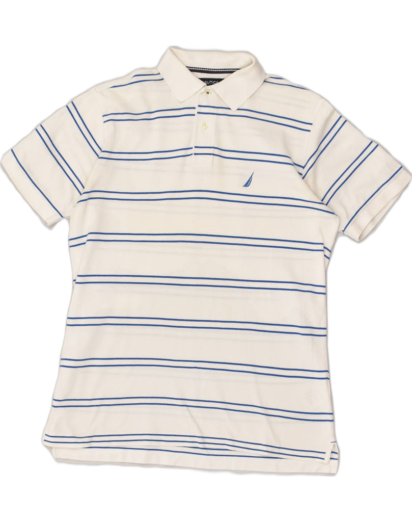 NAUTICA Mens Polo Shirt Small White Striped Cotton | Vintage Nautica | Thrift | Second-Hand Nautica | Used Clothing | Messina Hembry 