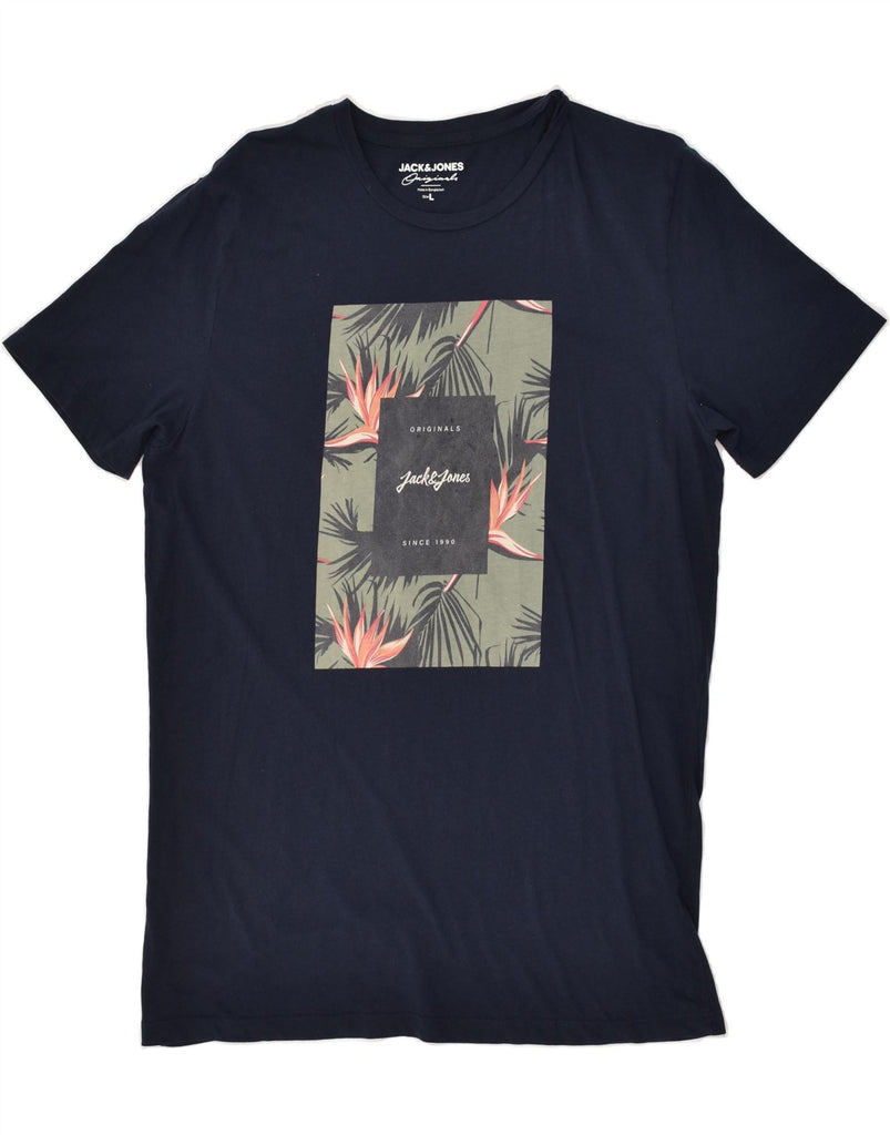 JACK & JONES Mens Graphic T-Shirt Top Large Navy Blue Cotton | Vintage Jack & Jones | Thrift | Second-Hand Jack & Jones | Used Clothing | Messina Hembry 