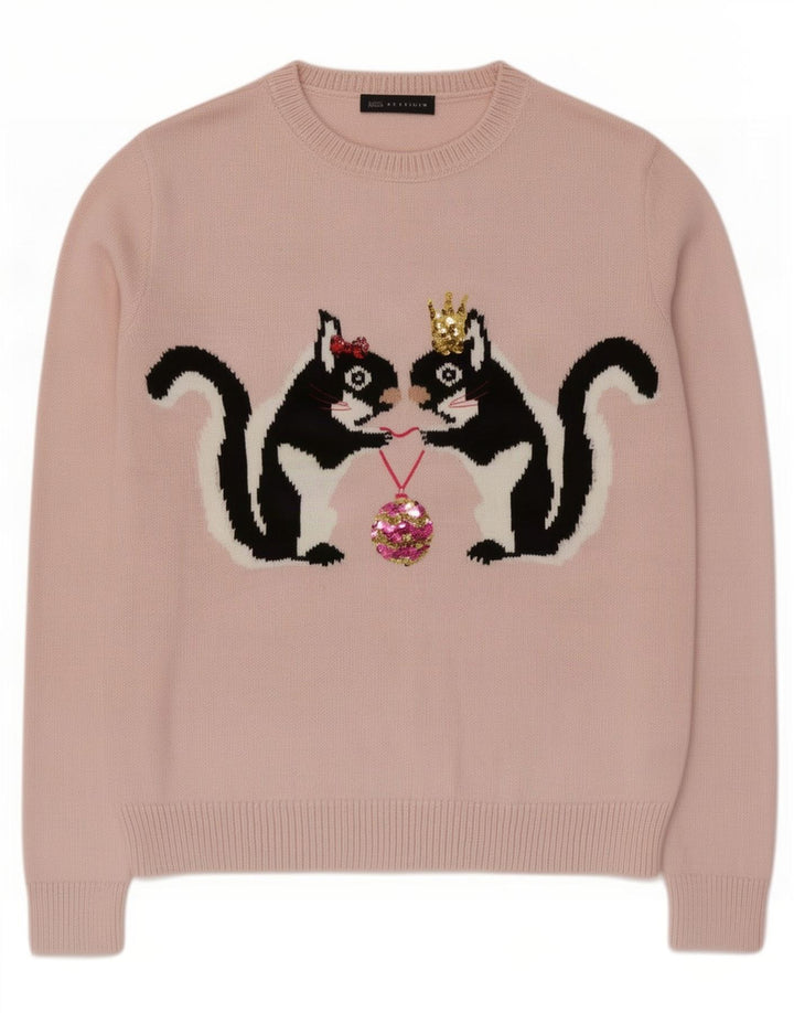 Marks & Spencer Womens Crew Neck Jumper Sweater UK 14 Medium Pink