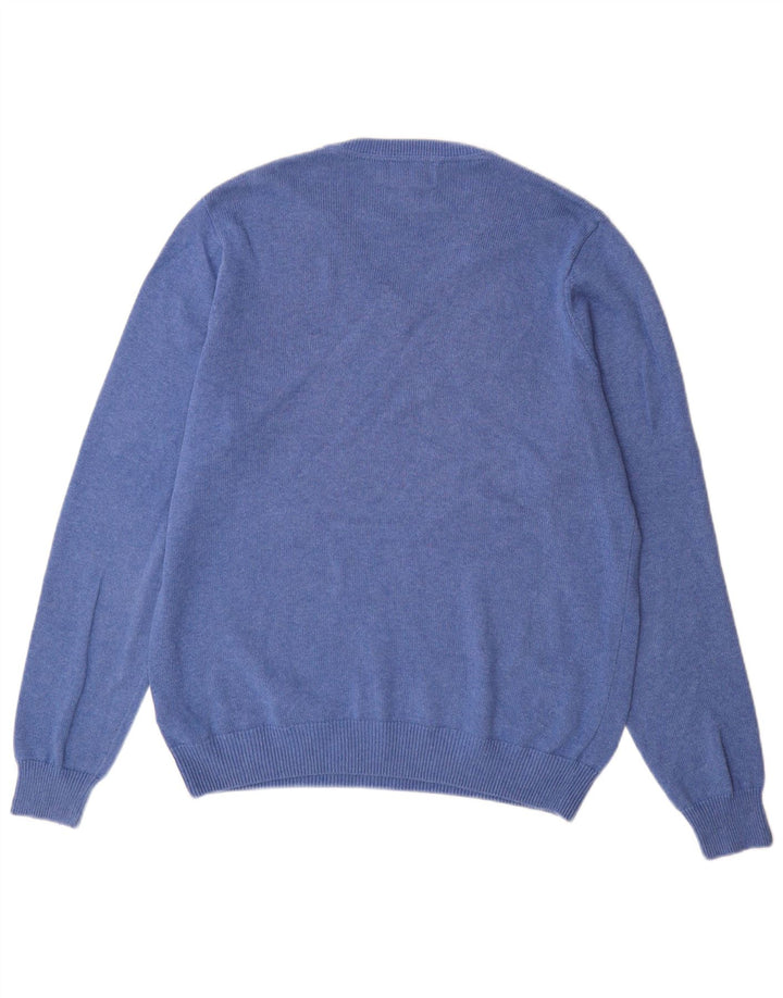 Marks & Spencer Mens V-Neck Jumper Sweater Medium Blue Cotton