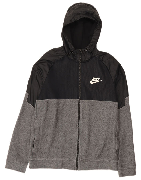Nike Mens Zip Hoodie Sweater Medium Grey Colourblock Cotton