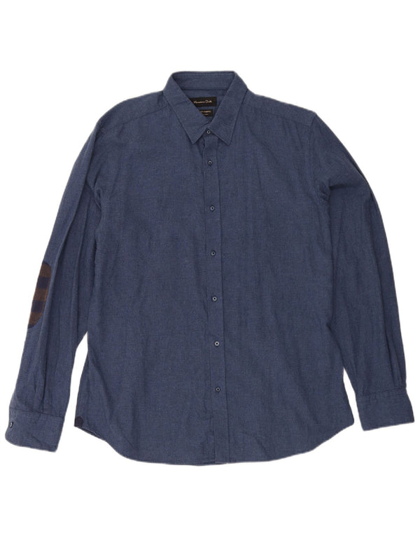 Massimo Dutti Mens Shirt Large Navy Blue Cotton