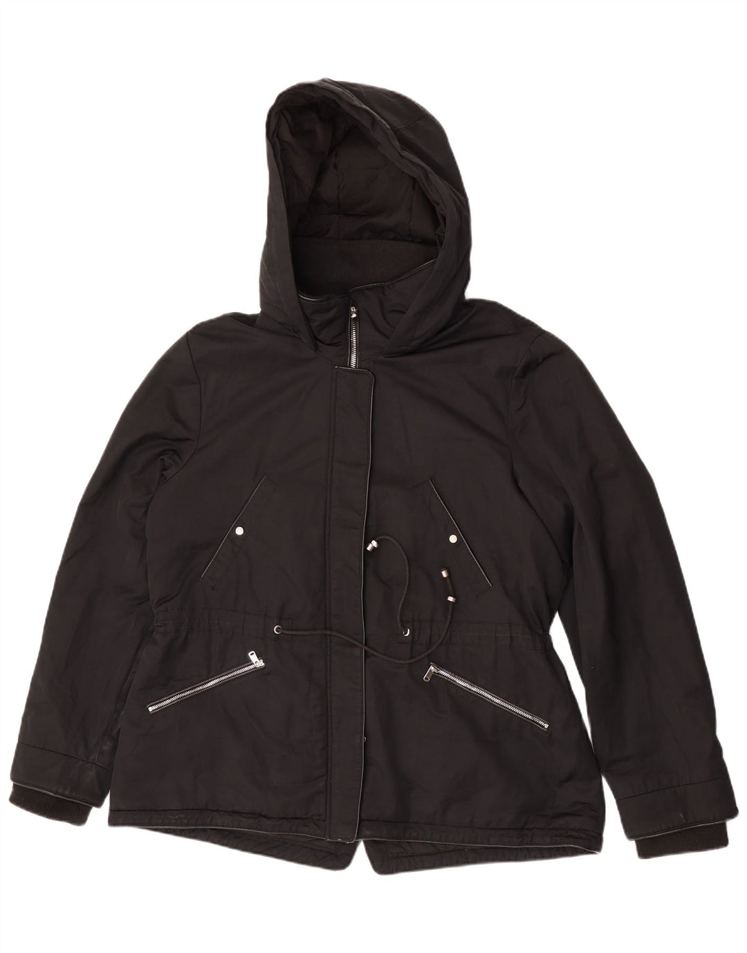 Zara Womens Hooded Windbreaker Jacket UK 18 XL Black Polyester