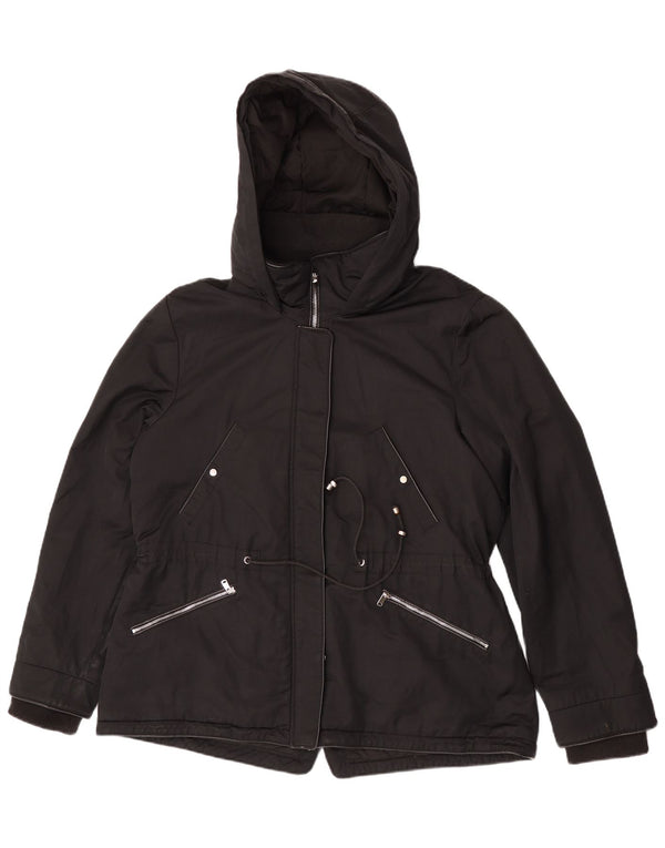 Zara Womens Hooded Windbreaker Jacket UK 18 XL Black Polyester