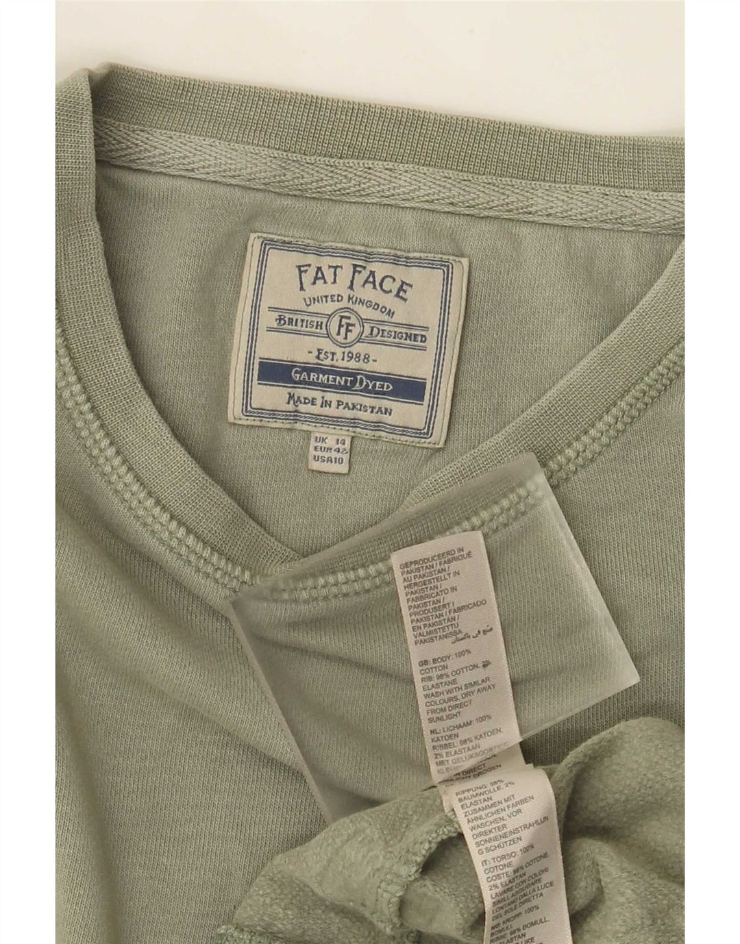 Fat Face Womens Sweatshirt Jumper UK 14 Large Khaki Cotton