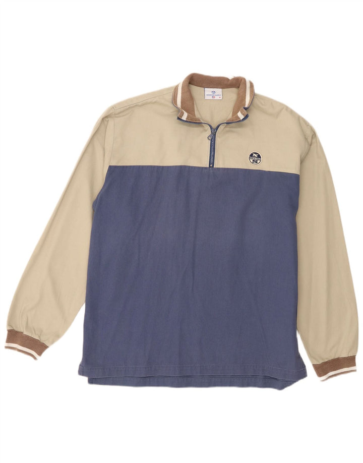 North Sails Mens Zip Neck Sweatshirt Jumper Medium Blue Colourblock Cotton