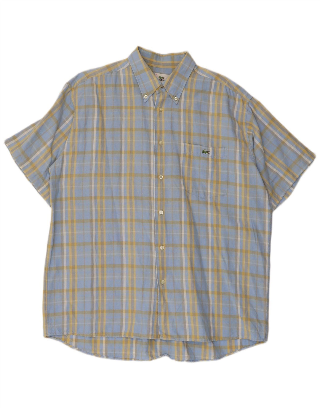 LACOSTE Mens Short Sleeve Shirt Size 41 Large Blue Check Cotton