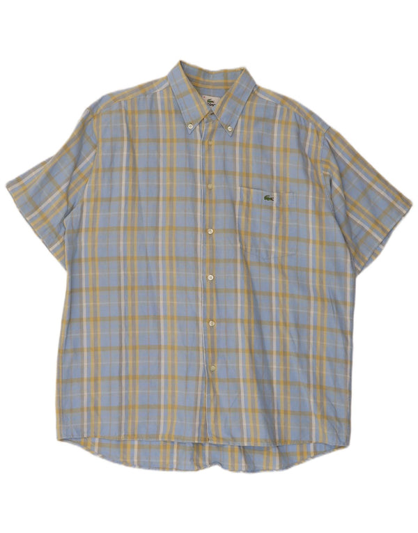 LACOSTE Mens Short Sleeve Shirt Size 41 Large Blue Check Cotton