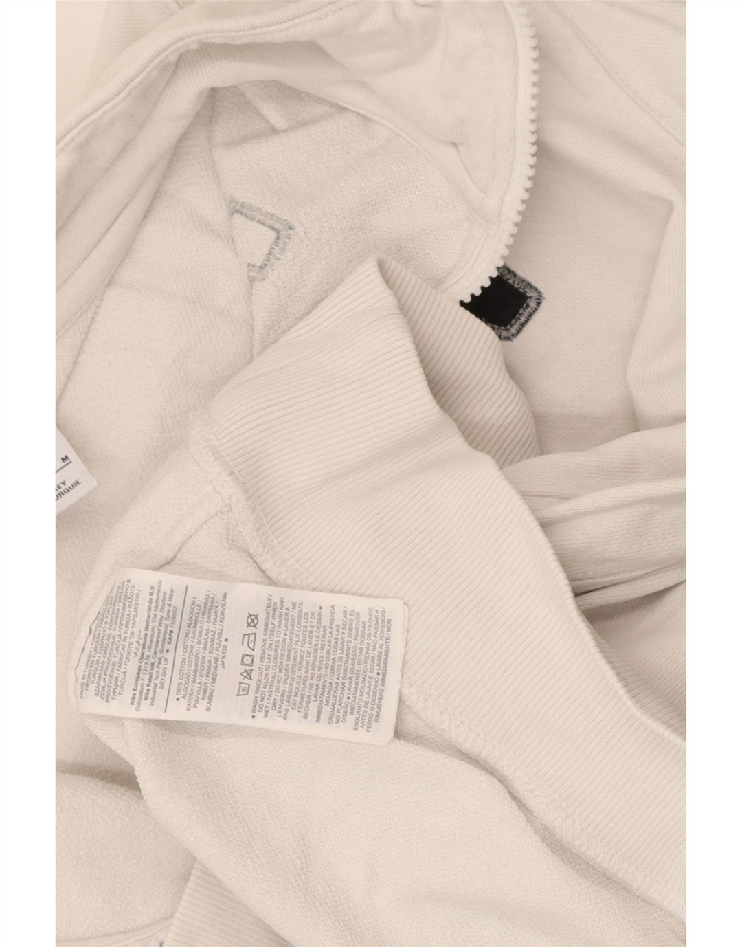Nike Womens Graphic Zip Neck Sweatshirt Jumper UK 14 Medium White Cotton