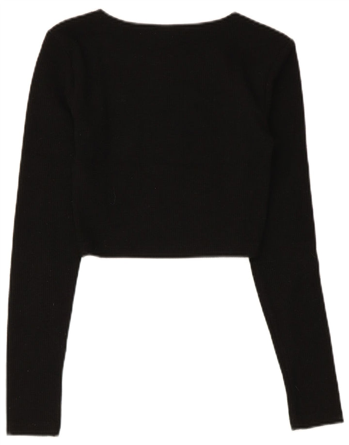Zara Womens Crop Top Long Sleeve UK 8 Small Black Polyester