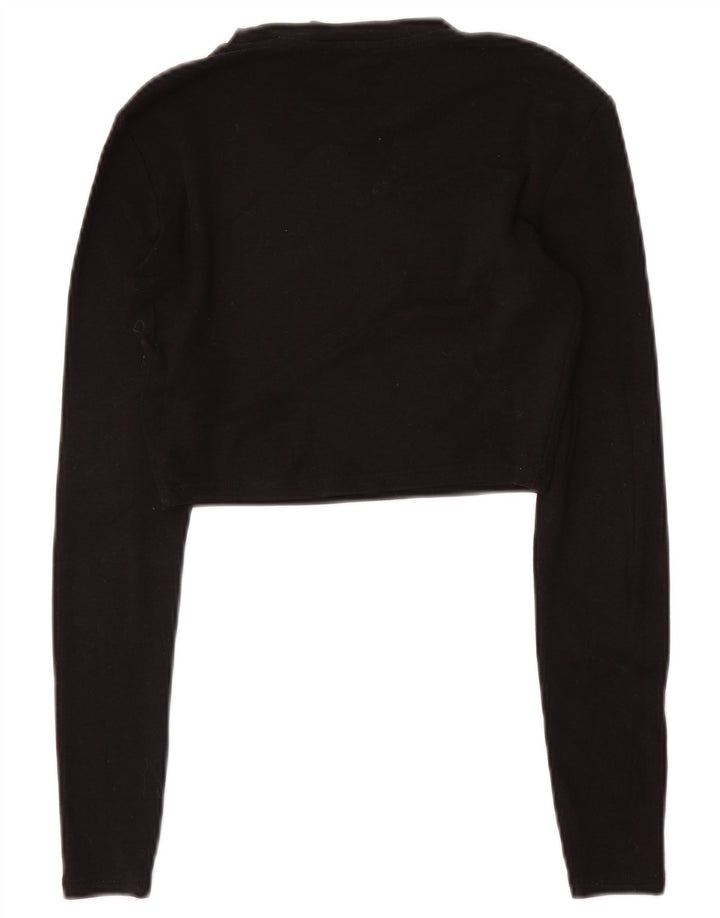 Zara Womens Crop Top Long Sleeve UK 8 Small Black