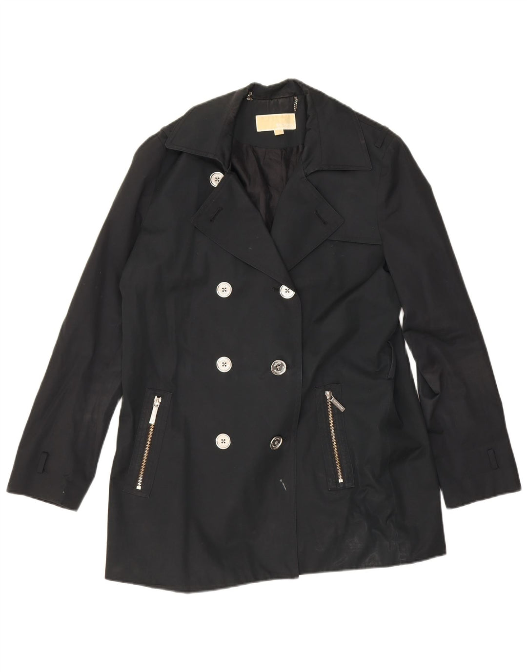 Michael Kors Womens Short Double Breasted Trench Coat UK 16 Large Black