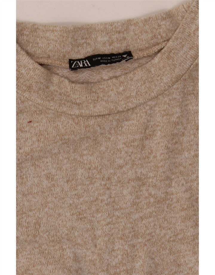 Zara Womens Top Long Sleeve UK 12 Medium Beige Flecked
