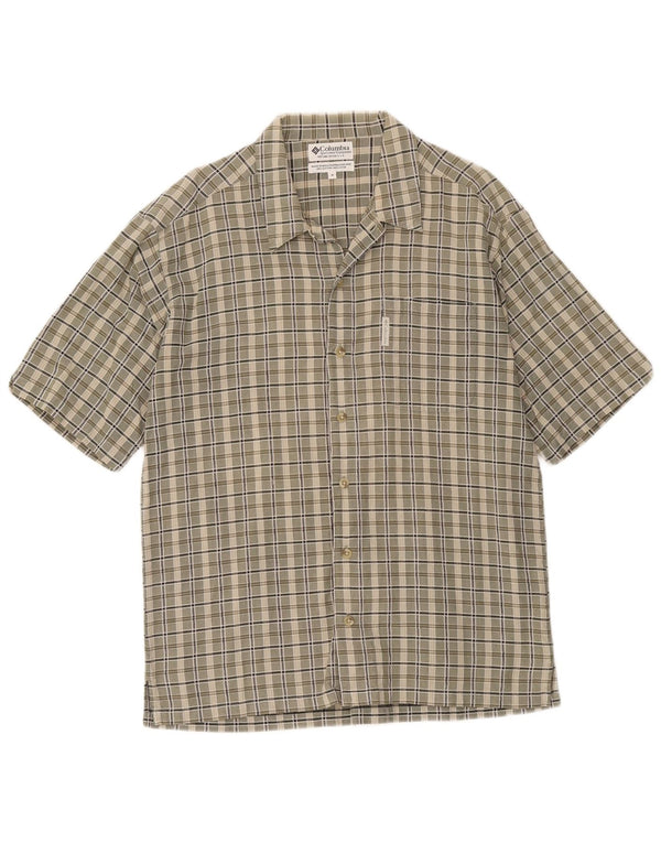 Columbia Mens Short Sleeve Shirt Medium Khaki Check Cotton