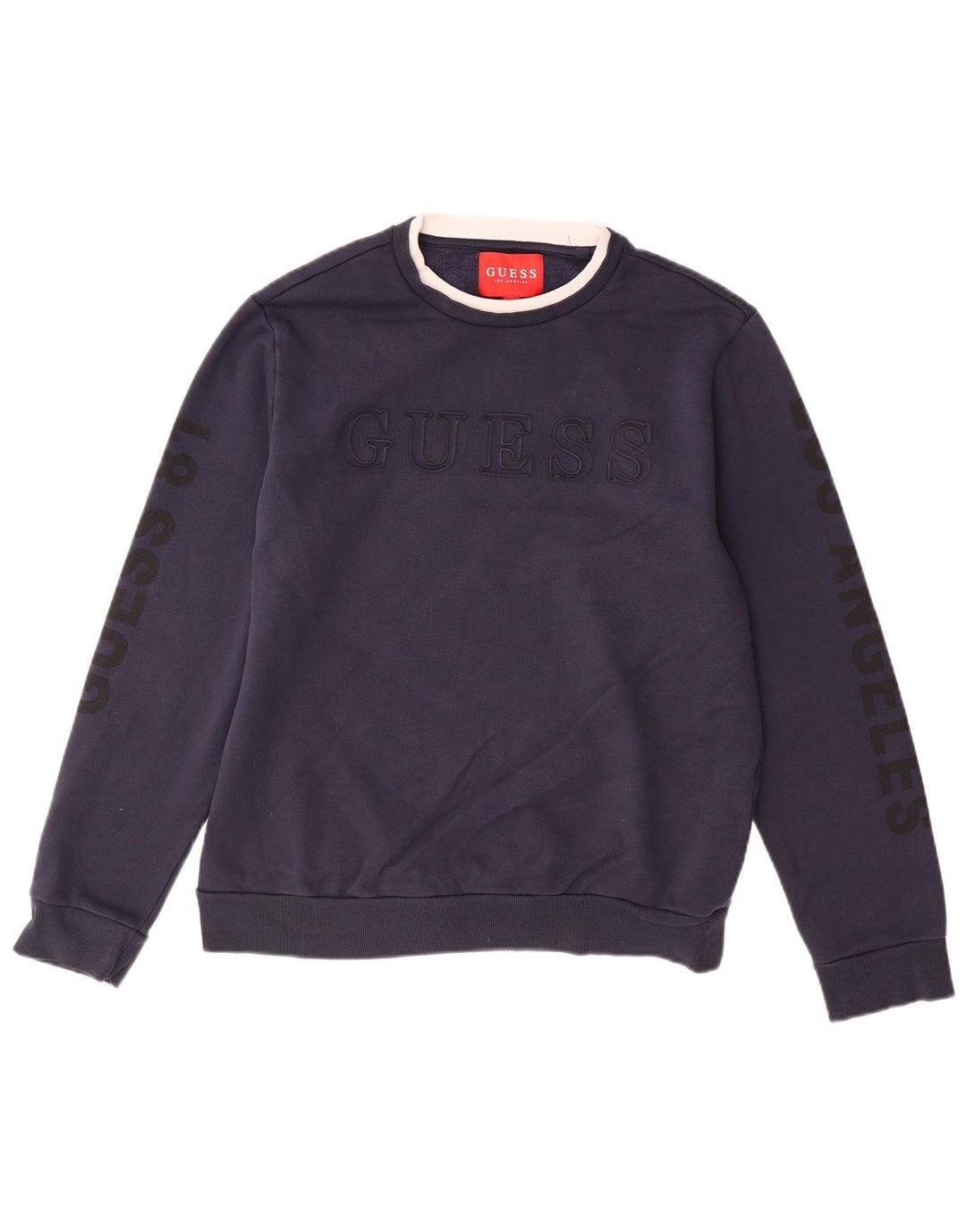 Guess Mens Graphic Sweatshirt Jumper Large Navy Blue Cotton