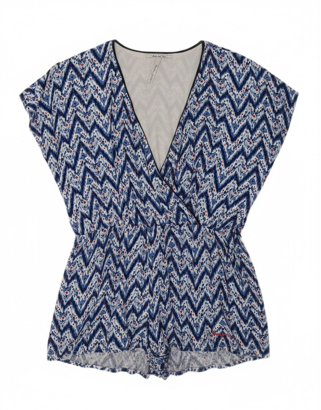 PEPE JEANS Womens Playsuit UK 16 Large Blue Chevron