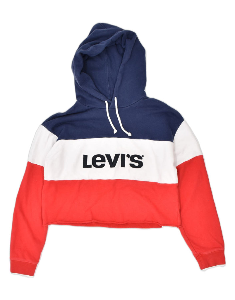 LEVI'S Womens Crop Hoodie Jumper UK 6 XS Multicoloured Colourblock Cotton | Vintage | Thrift | Second-Hand | Used Clothing | Messina Hembry 