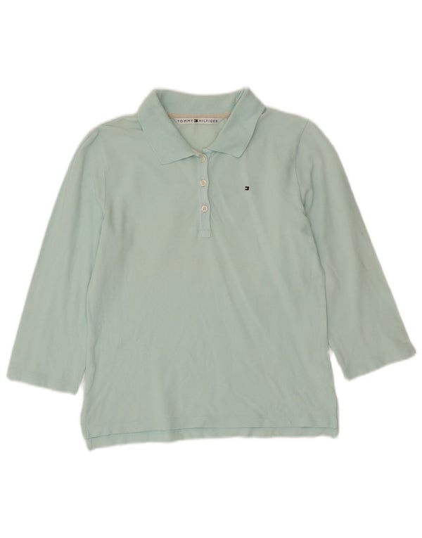 Tommy Hilfiger Womens 3/4 Sleeve Polo Shirt UK 12 Medium Turquoise Cotton