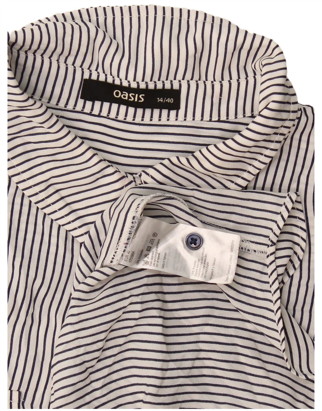 Oasis Womens Pullover Shirt Blouse UK 14 Large White Pinstripe Polyester