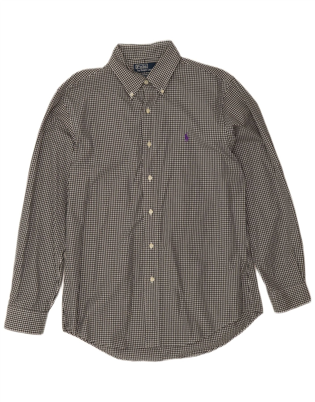 Polo Ralph Lauren Mens Custom Fit Shirt Size 17 Large Black Gingham Cotton