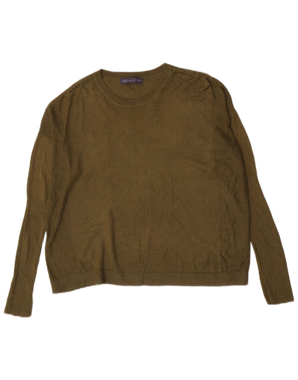 Marks & Spencer Womens Boat Neck Jumper Sweater UK 14 Large Khaki Acrylic