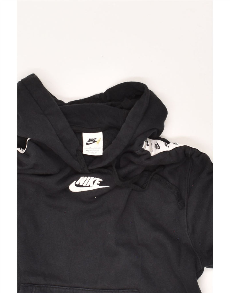 NIKE Womens Loose Fit Graphic Hoodie Jumper UK 6 XS Black Cotton | Vintage Nike | Thrift | Second-Hand Nike | Used Clothing | Messina Hembry 