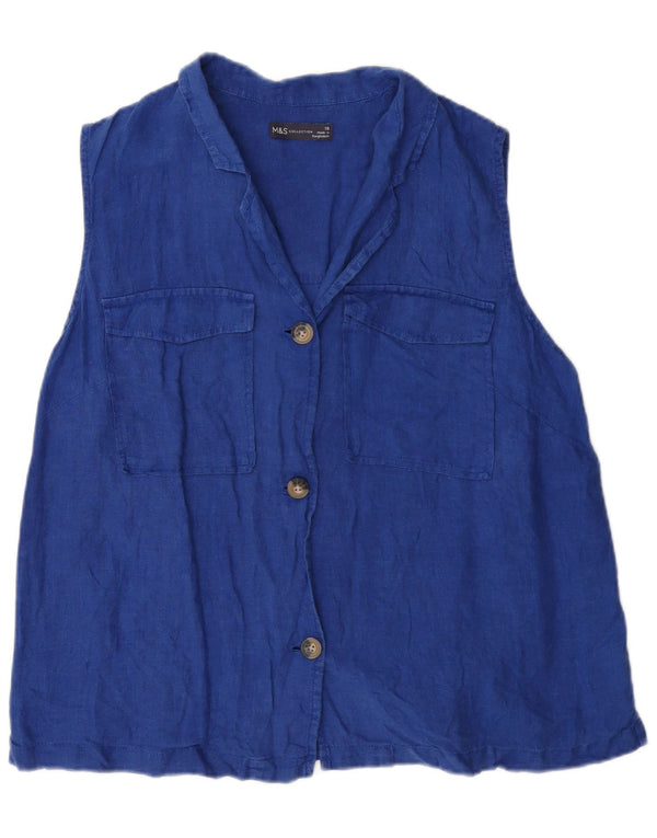 Marks & Spencer Womens Sleeveless Shirt Blouse UK 18 XL Blue Cotton