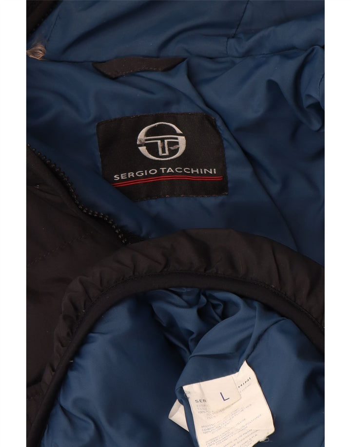 Sergio Tacchini Mens Hooded Padded Jacket UK 40 Large Black Polyester