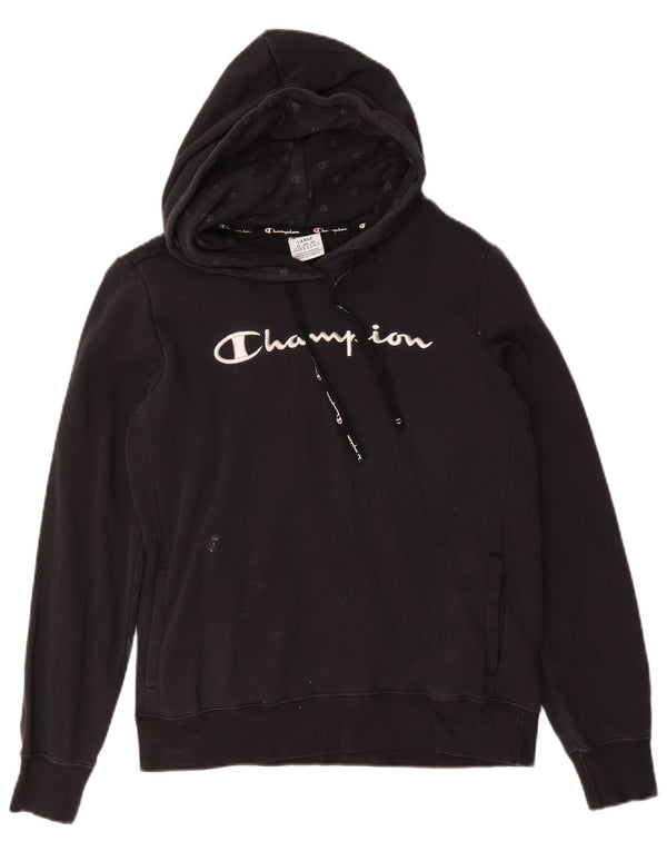 Champion Womens Graphic Hoodie Jumper UK 16 Large Black Cotton